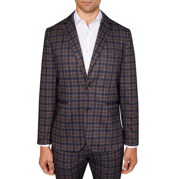 Brooklyn Brigade Brown & Navy Plaid Knit Blazer