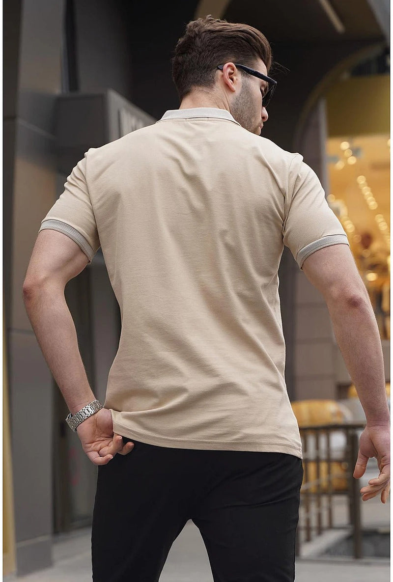 Madmext Beige Mens Short Sleeve Polo