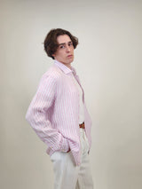 R2 Amsterdam Light Pink Stripe Linen Long Sleeve Shirt