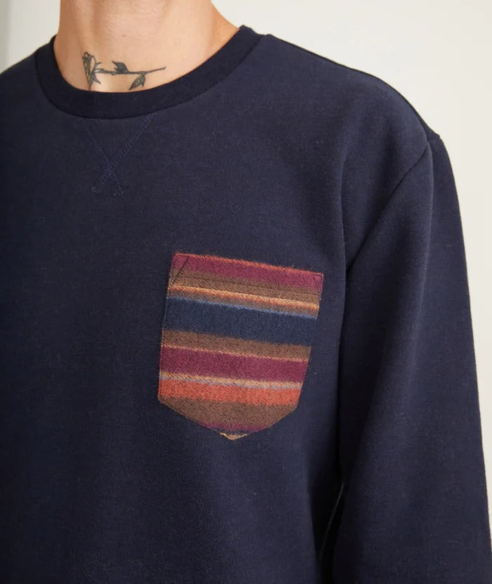 Wholesale,Marine Layer, Marine Layer Navy Long Sleeve Signature Fleece Pocket Crewneck, Blue, Small-40-TagS