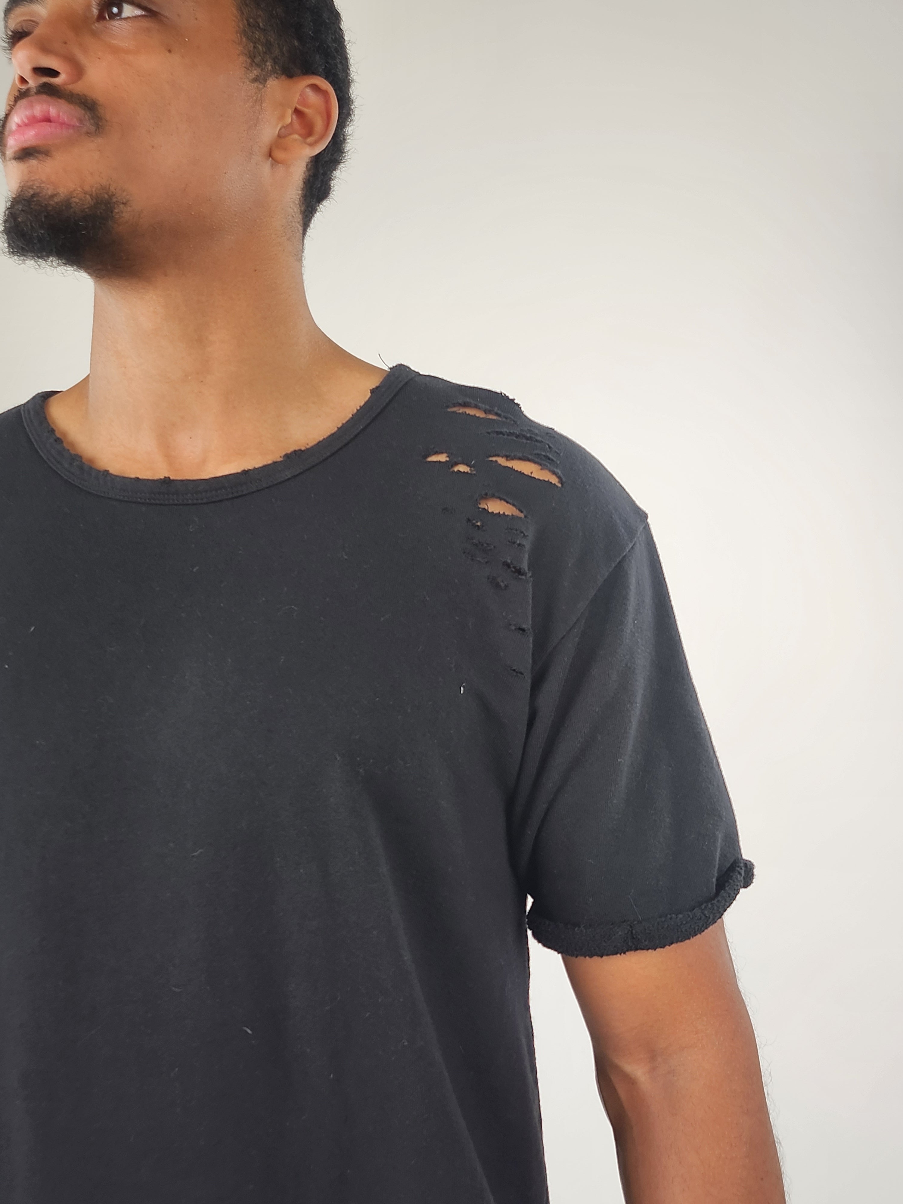 Wholesale,Reesedeluca, Reese De Luca Black Short Sleeve Ripped T-Shirt, Black, Medium-43-TagM