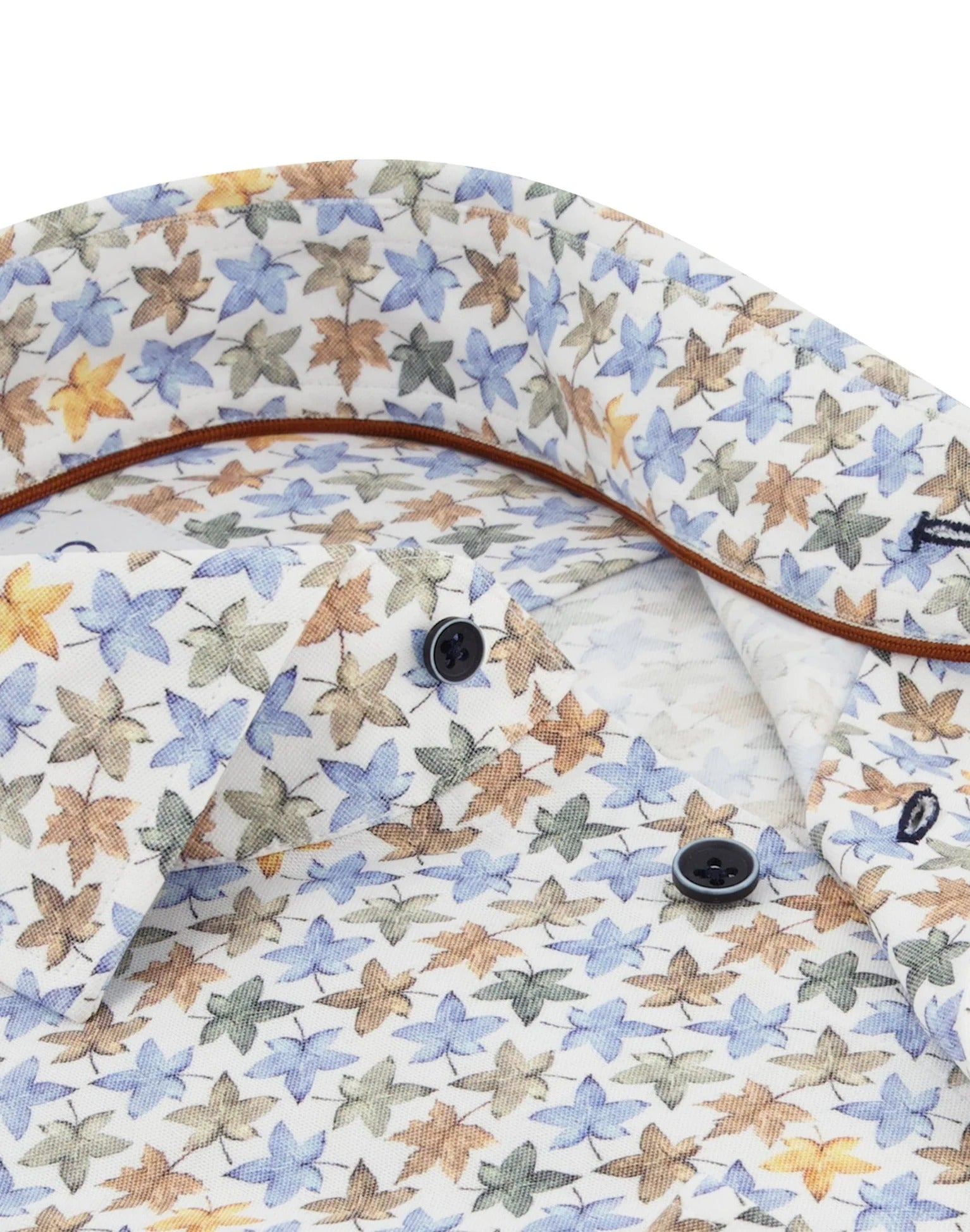 Brand Partner,R2 Amsterdam, R2 Amsterdam White Maple Leaf Print Long Sleeve Button Up Shirt, White, Large-47-Tag43