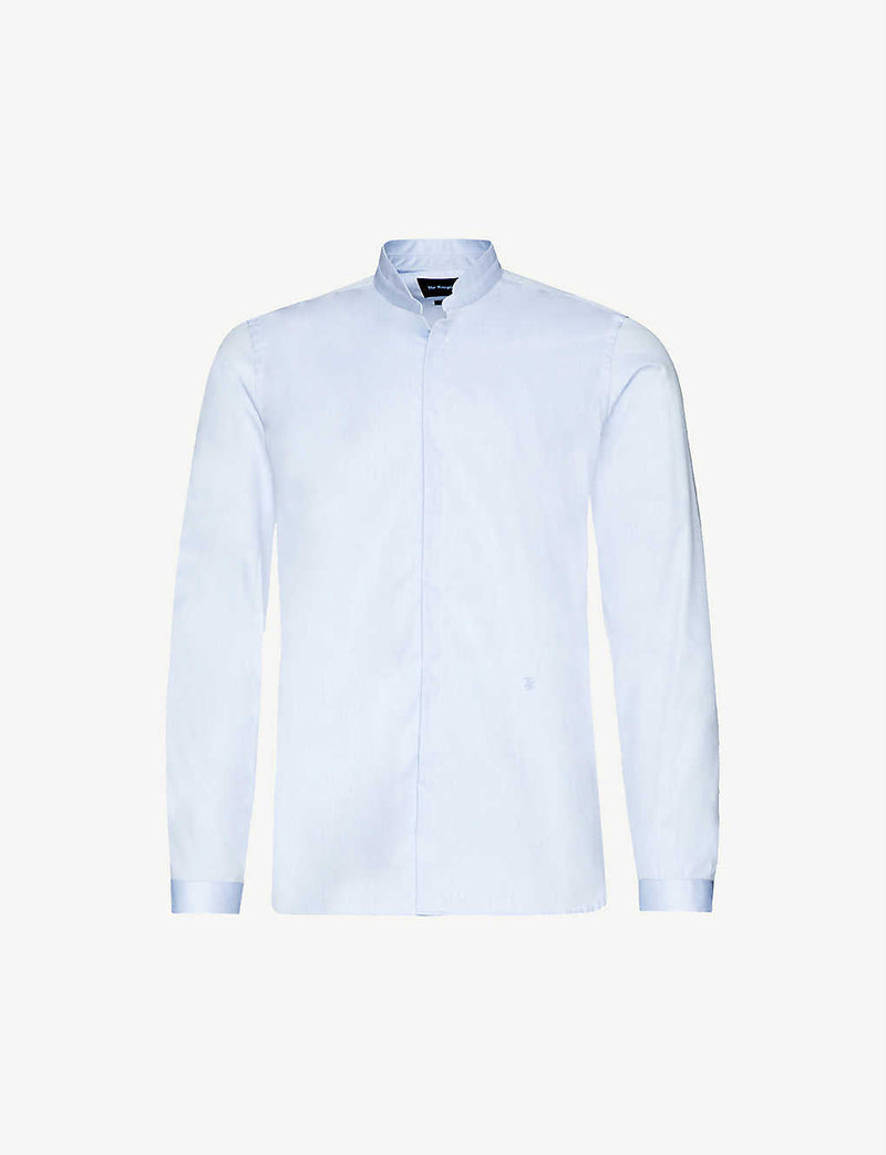 The Kooples Blue Mandarin Collar Hidden Placket Button Up Shirt