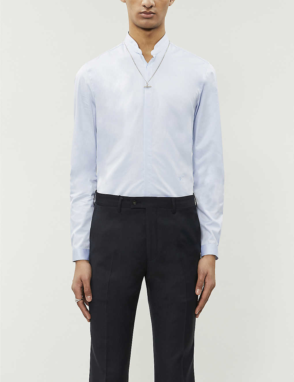 The RealReal, The Kooples Blue Mandarin Collar Hidden Placket Button Up Shirt, Blue, Large-45-TagL