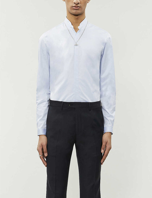 The Kooples Blue Mandarin Collar Hidden Placket Button Up Shirt