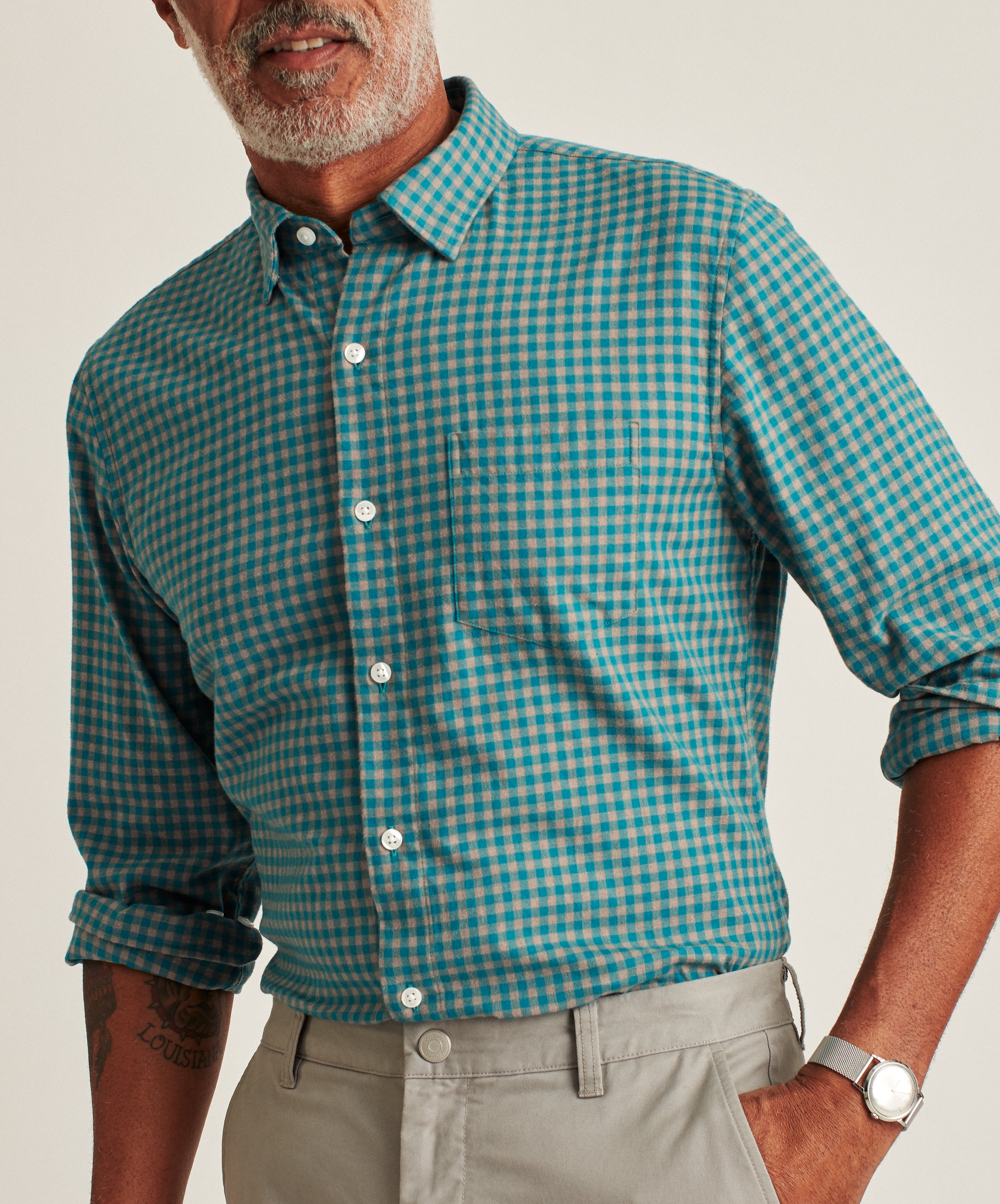 Wholesale,Bonobos, Bonobos Teal and Tan Gingham Stretch Slim Flannel Shirt, Blue, Large-45-TagL