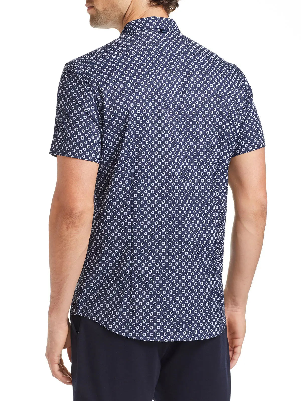 W.R.K., W.R.K Navy Floral Dot Print 4-Way Stretch Short Sleeve Shirt, Blue, Medium-42-TagM