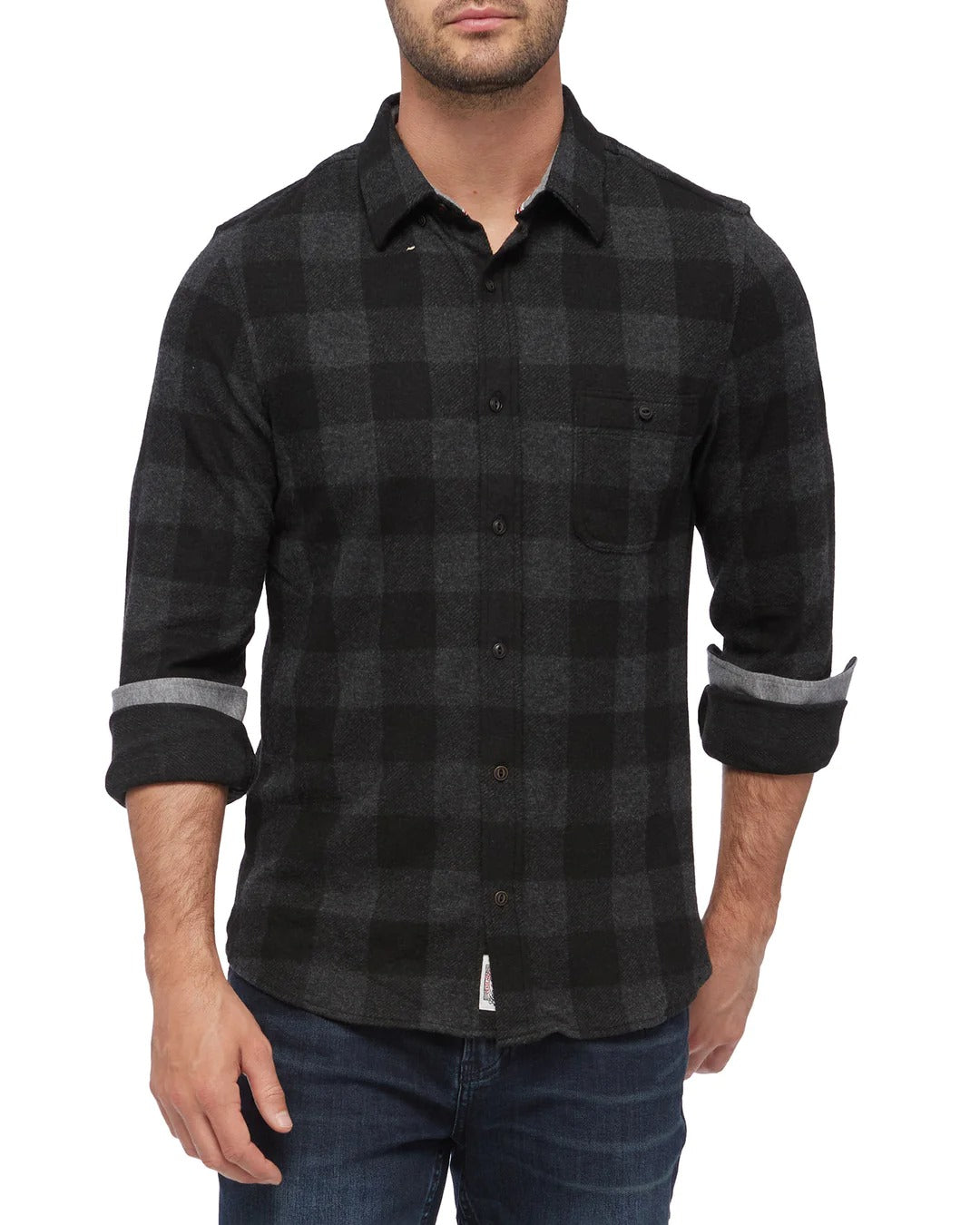 Wholesale,Flag & Anthem, Flag & Anthem Black/Charcoal Buffalo Plaid Hero Flannel Shirt, Black, Medium-42-TagM