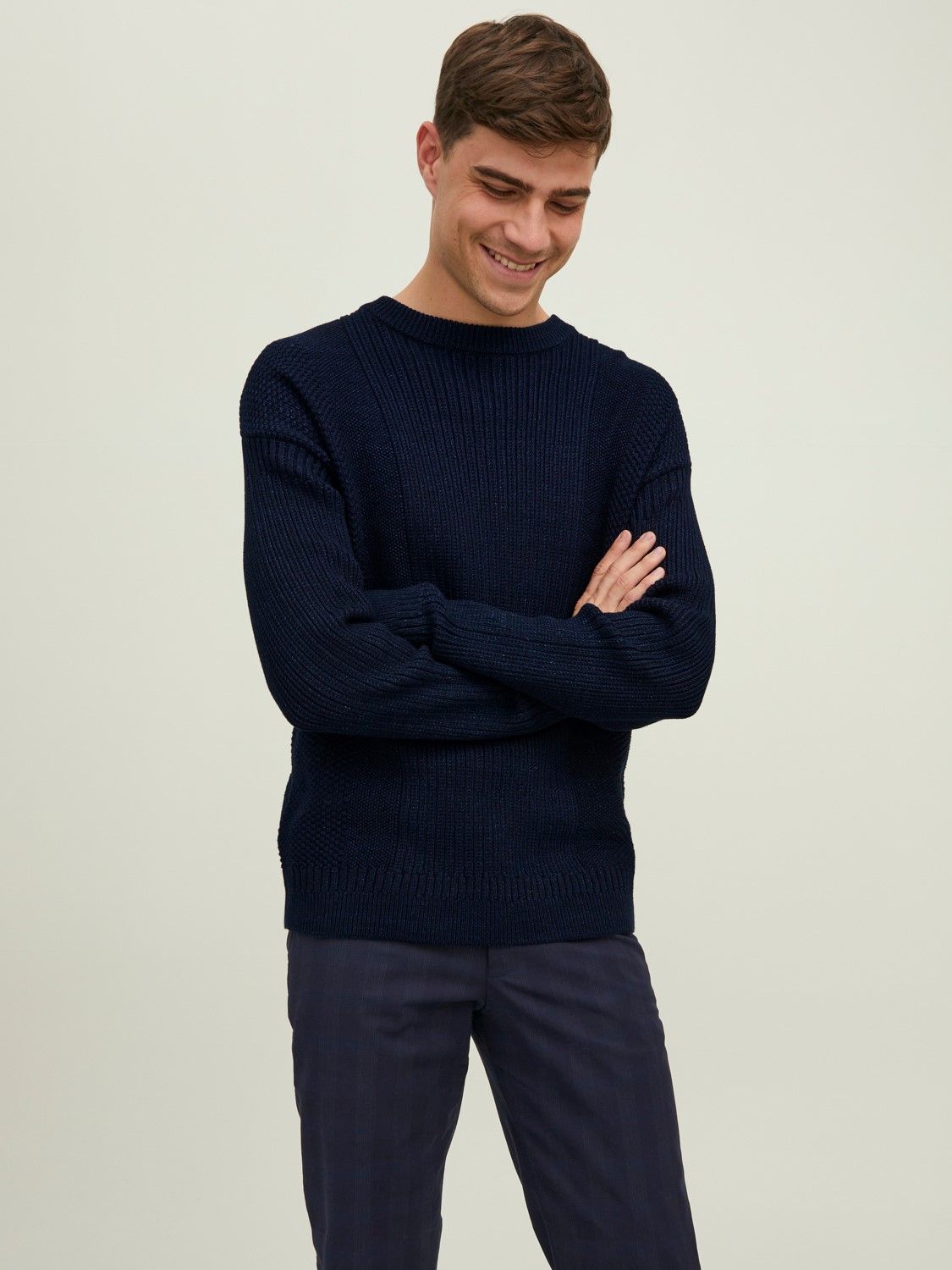 Wholesale,Jack & Jones, Jack & Jones Indigo Blue Knit Crew Neck Sweater, Blue, Extra Large-46-TagXL
