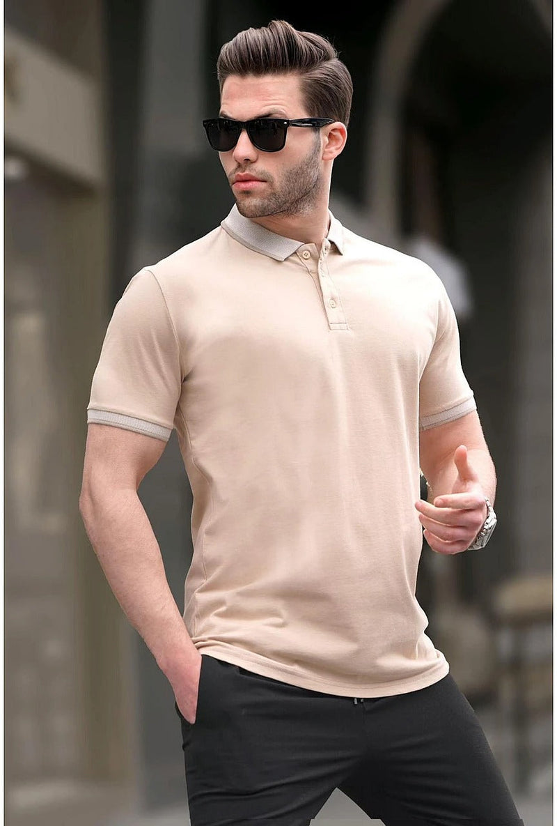 Madmext Beige Mens Short Sleeve Polo