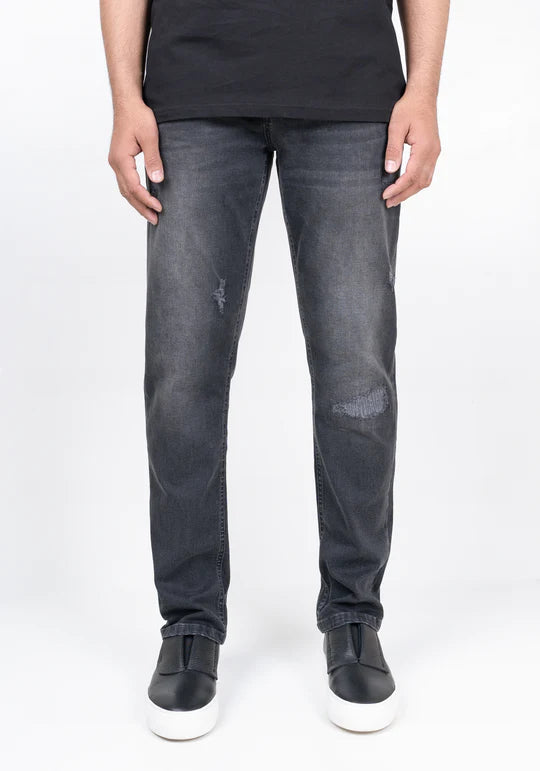 Brisk Charcoal Grey Ripped Slim Fit Stretch Jeans