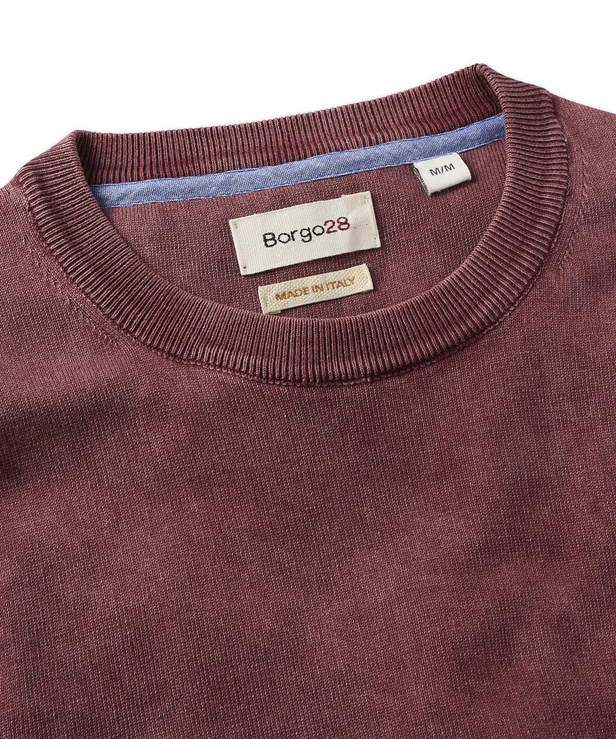 Brand Partner,Borgo28, Borgo28 Burgundy Vintage Wash Cotton Crewneck Sweatshirt, Red, Large-45-TagLExtra Large-48-TagXLMedium-42-TagMExtra Extra Large-50-TagXXLSmall-40-TagS