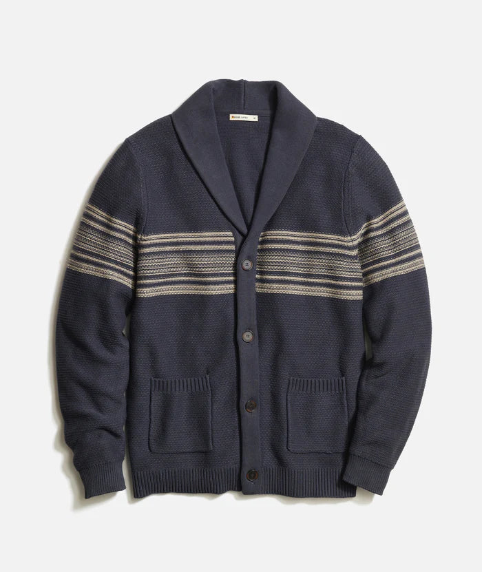 Marine Layer Blue w/Stripe Cotton Shawl Cardigan