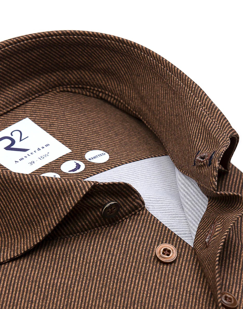 Brand Partner,R2 Amsterdam, R2 Amsterdam Brown 4-Way Stretch Long Sleeve Button Up Shirt, Brown, Medium-42-Tag40