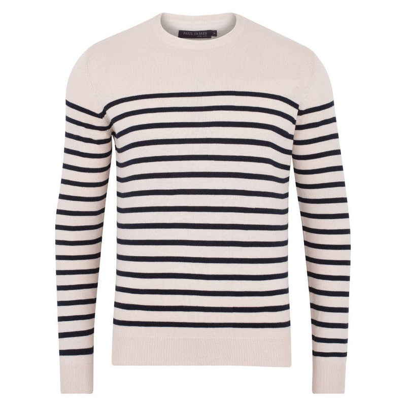 Paul James Ivory/Navy Stripes Longsleeve Crewneck Sweater