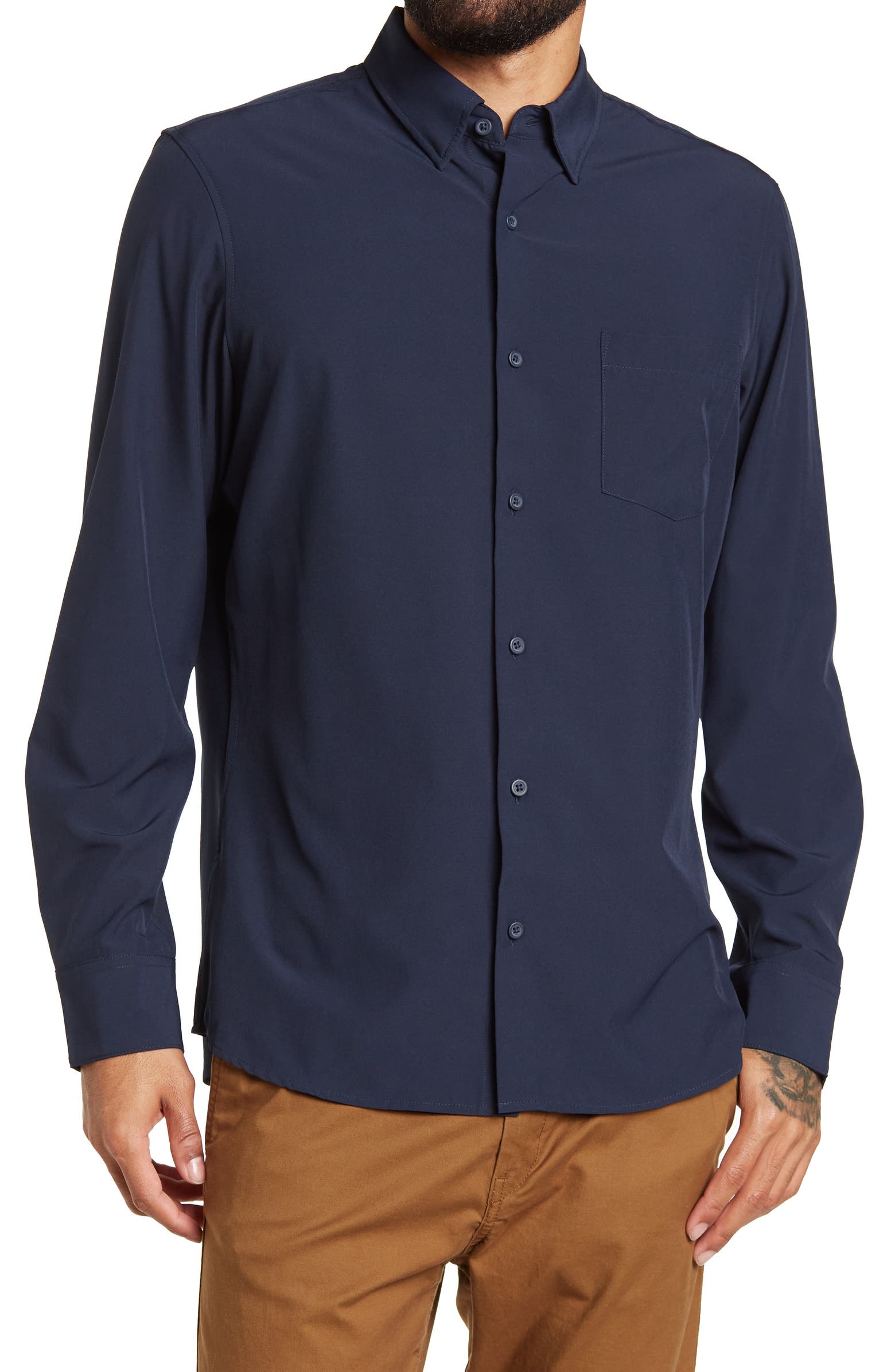 Nordstrom Rack,14th & Union, 14th & Union Slim Fit Navy Stretch Performance Button-up Shirt, Blue, Medium-44-TagM