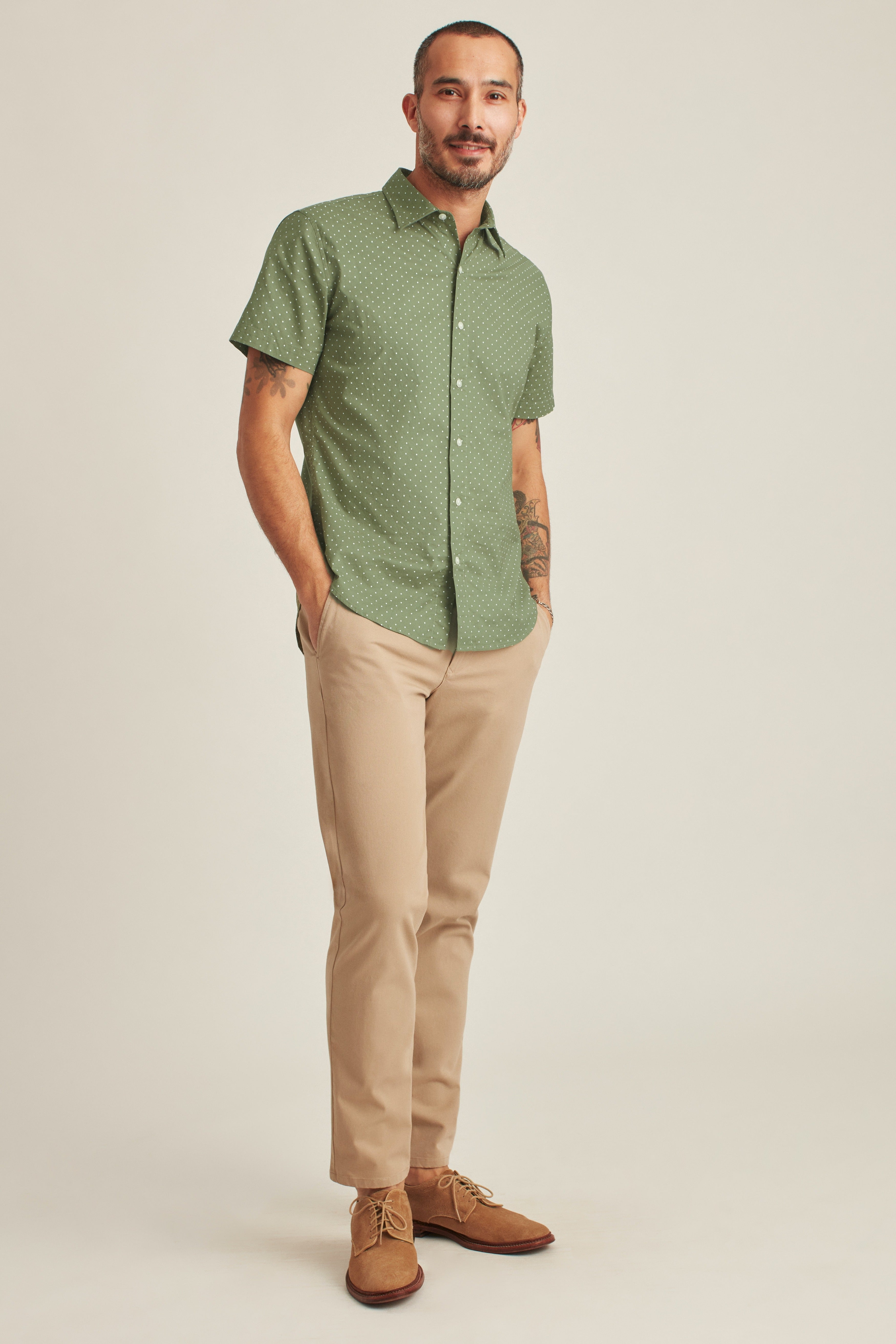 Wholesale,Bonobos, Bonobos Olive Dot Stretch Short Sleeve Shirt, Green, Small-40-TagS