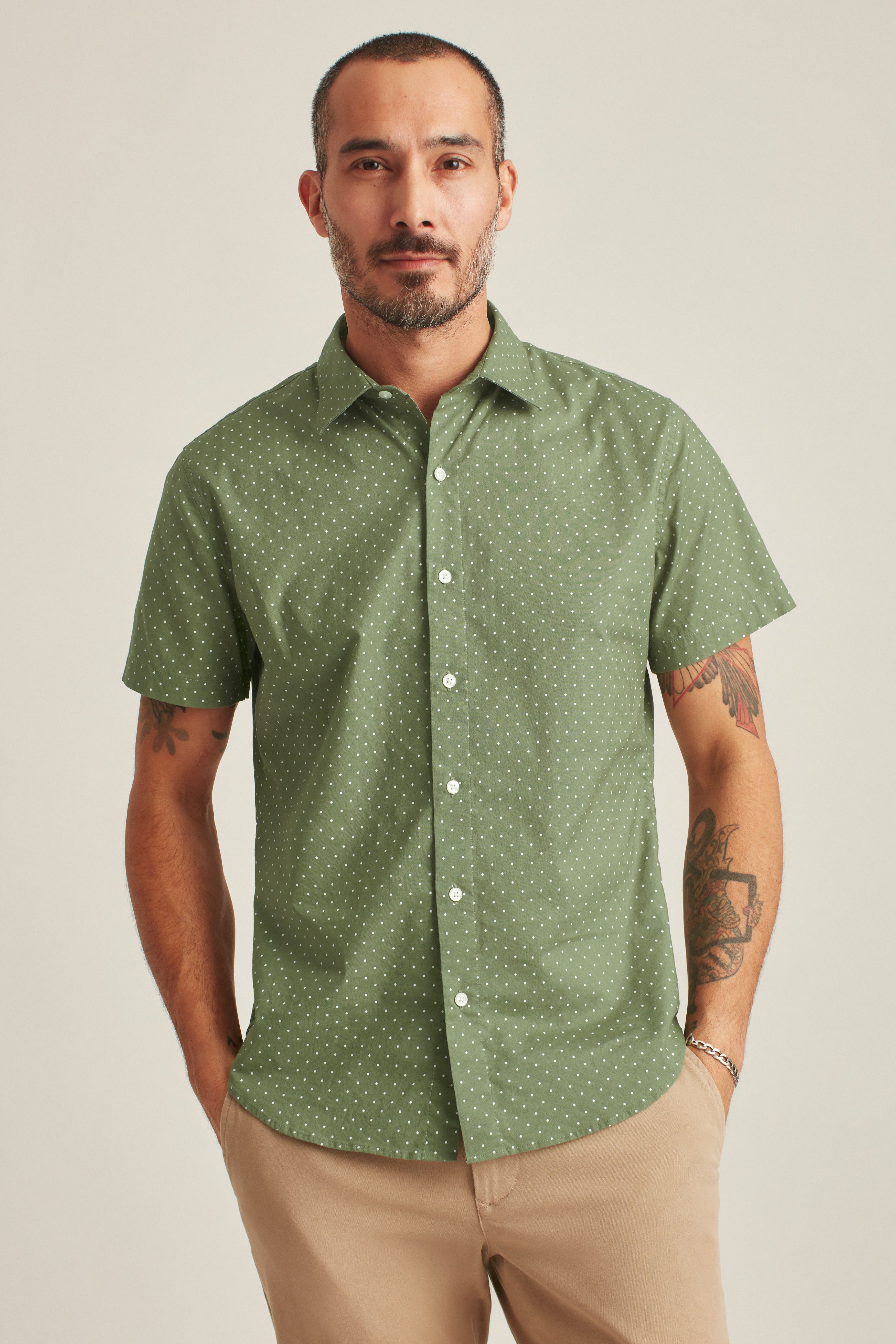 Wholesale,Bonobos, Bonobos Olive Dot Stretch Short Sleeve Shirt, Green, Medium-42-TagM