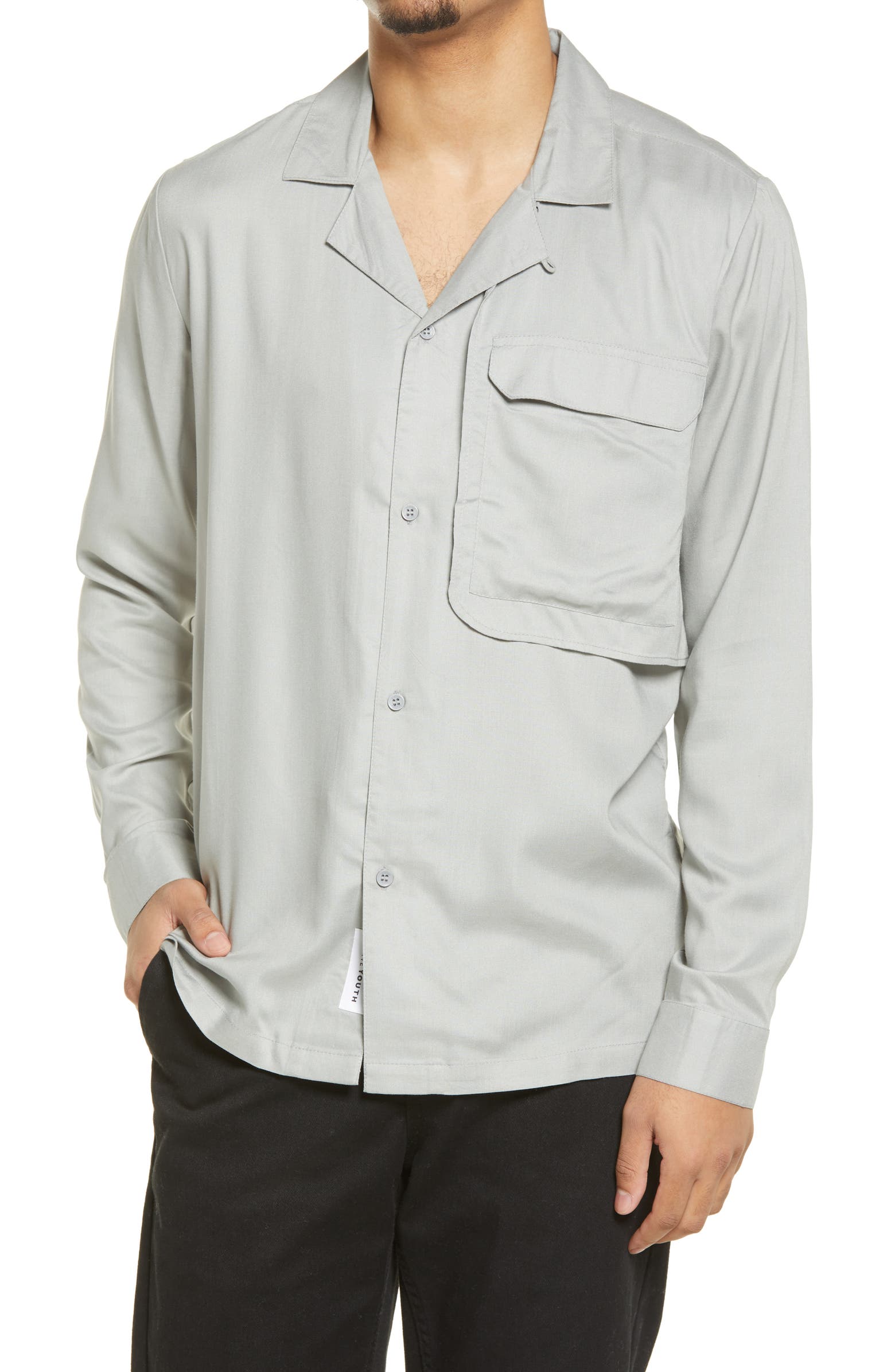 Nordstorm Rack,Native Youth, Native Youth Grey Utility Button Up Shirt, Grey, Small-41-TagS