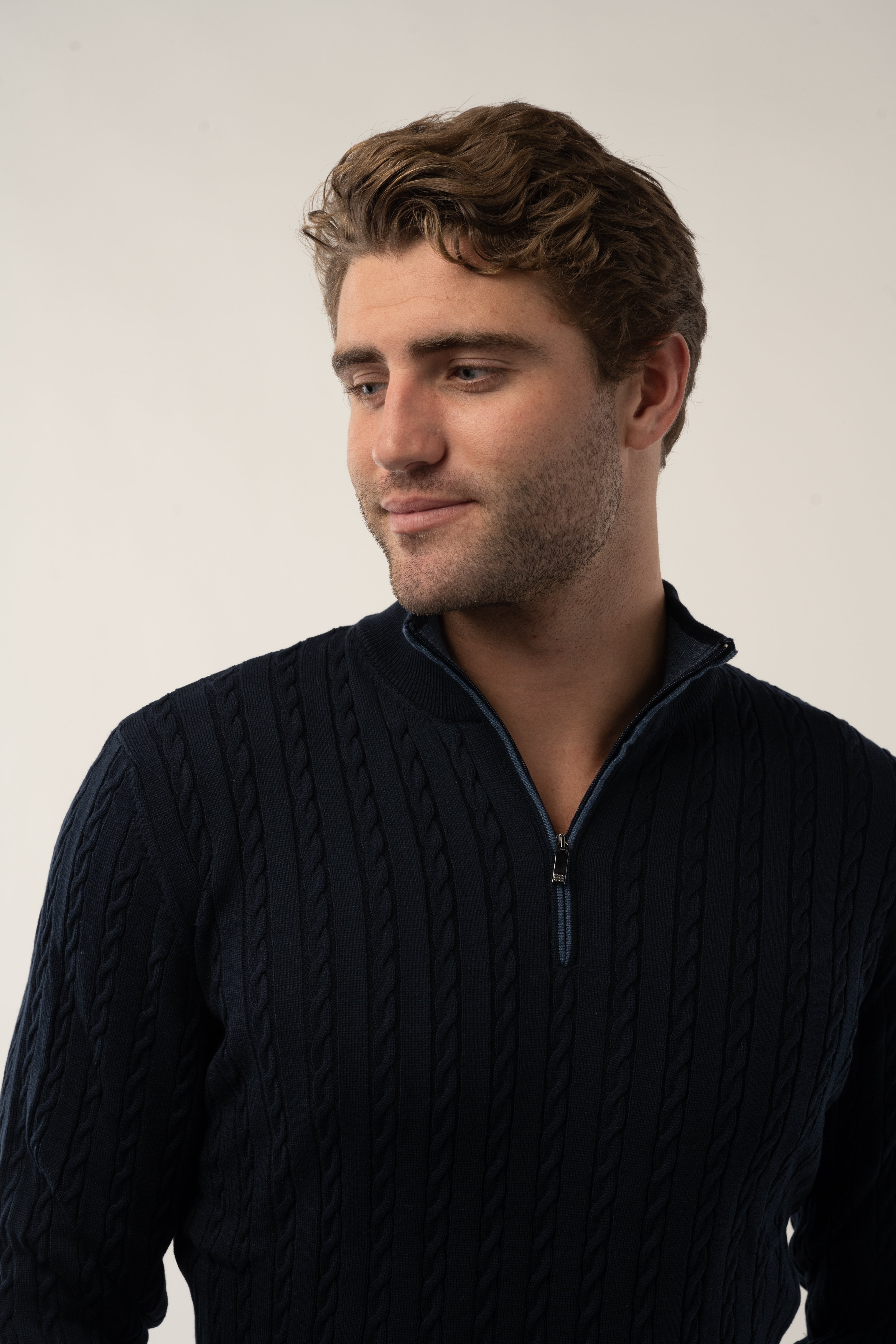Wholesale,Luchiano Visconti, Luchiano Visconti Navy Quartz Zip Cable Long Sleeve Pullover, Blue, Small-38-TagM