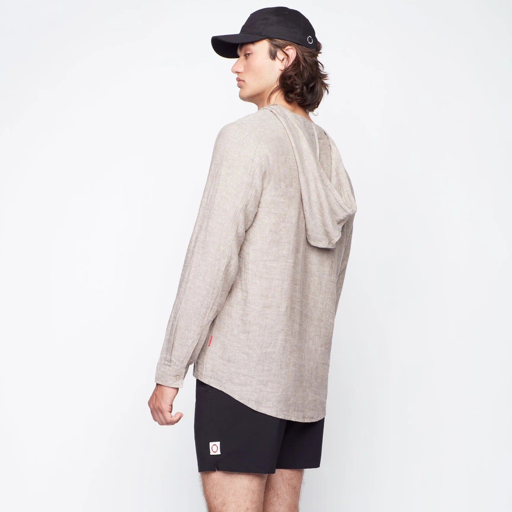 Wholesale,Public Beach, Public Beach Tan Linen Blend Long Sleeve Shirt with Hood, Tan, Medium-44-TagMLarge-46-TagLExtra Large-50-TagXLExtra Extra Large-52-TagXXL