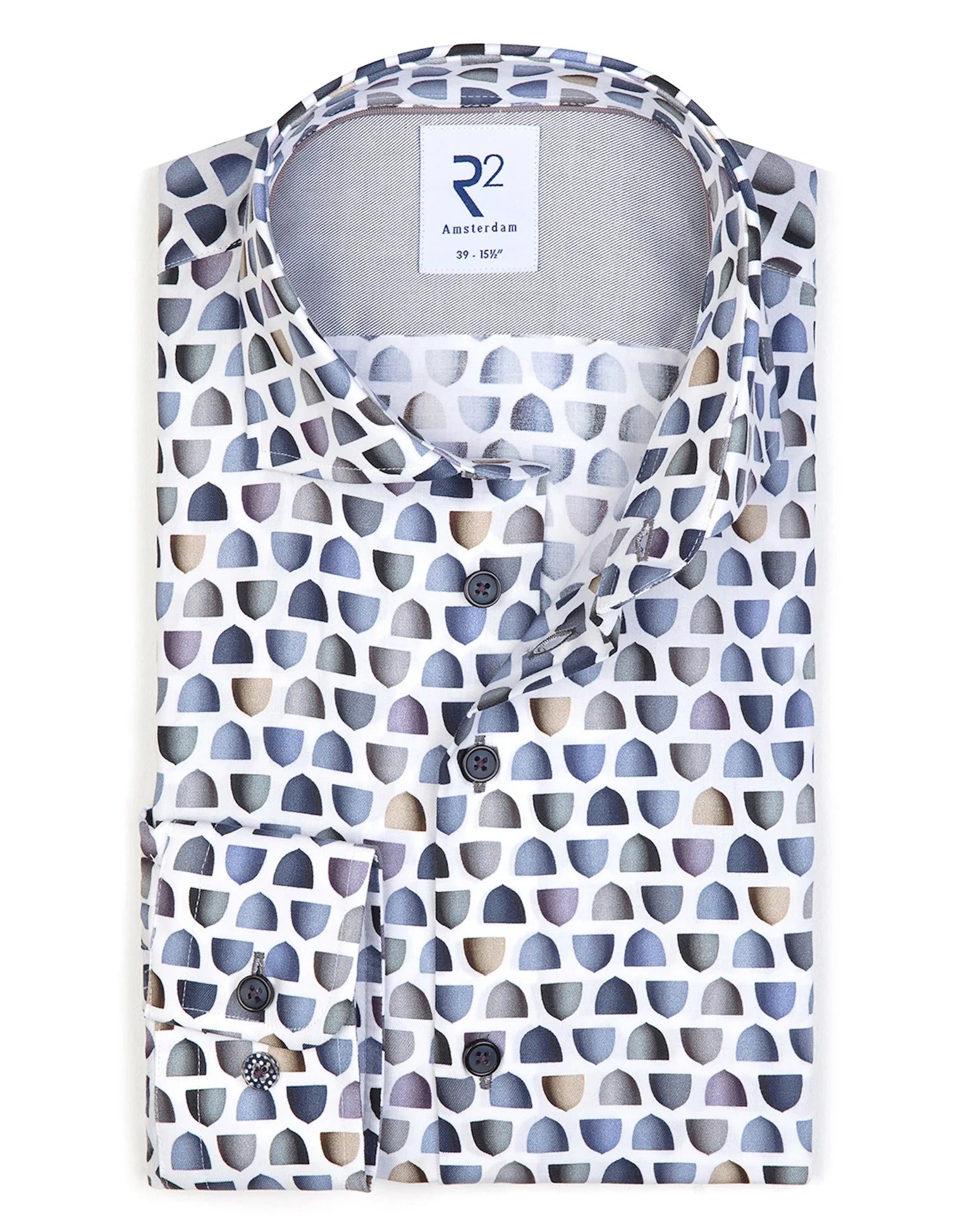 Brand Partner,R2 Amsterdam, R2 Amsterdam Blue/White Lamp Print Long Sleeve Button Up Shirt, Blue, Large-47-Tag43