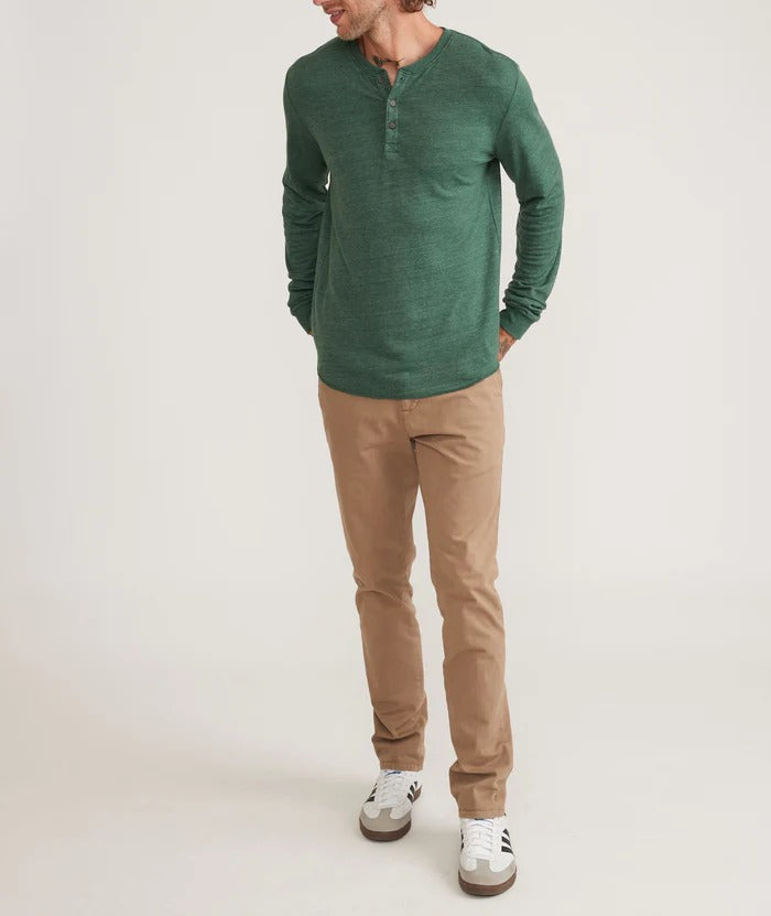 Marine Layer Pine Green Long Sleeve Double Knit Henley