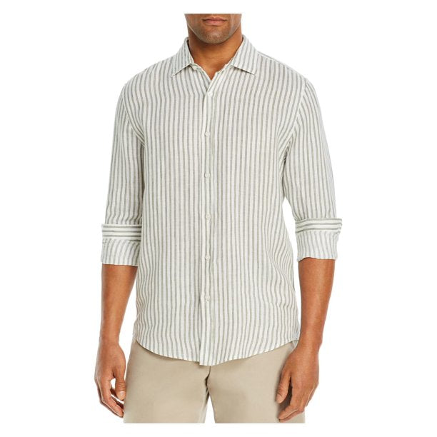 Bobbi + Bricka,The Mens Store, The Mens Store Green Striped Linen Button-Up Shirt, Green, Small-41-TagS