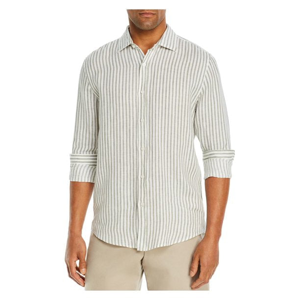 The Mens Store Green Striped Linen Button-Up Shirt