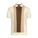 Luchiano Visconti Cream with Tan Front Panel Qtr Zip Short Sleeve Knit Polo