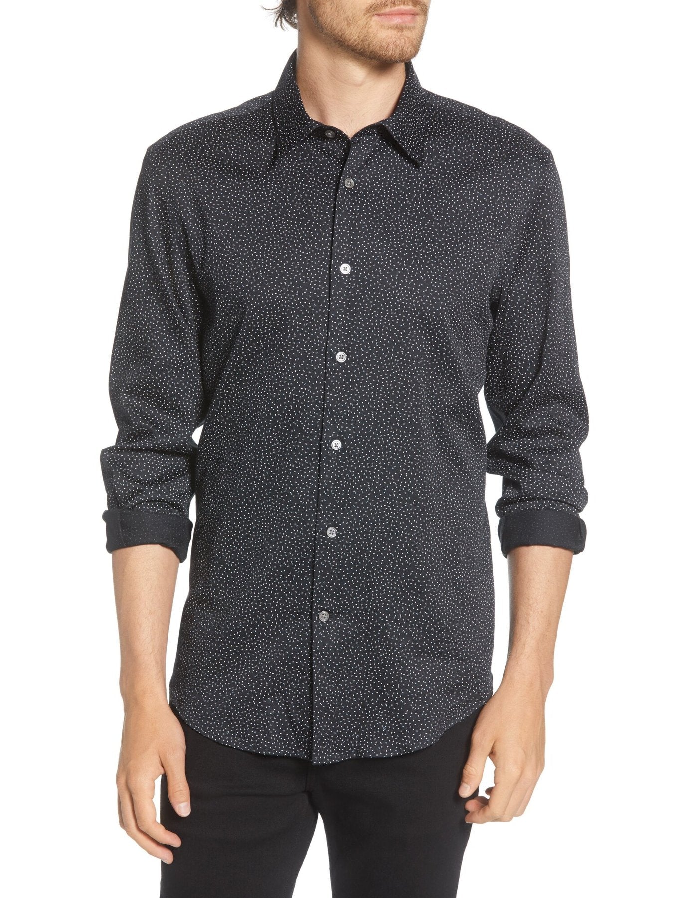 Bobbi + Bricka, John Varvatos Navy Speckle Button-Up Shirt, Blue, Medium-42-TagM