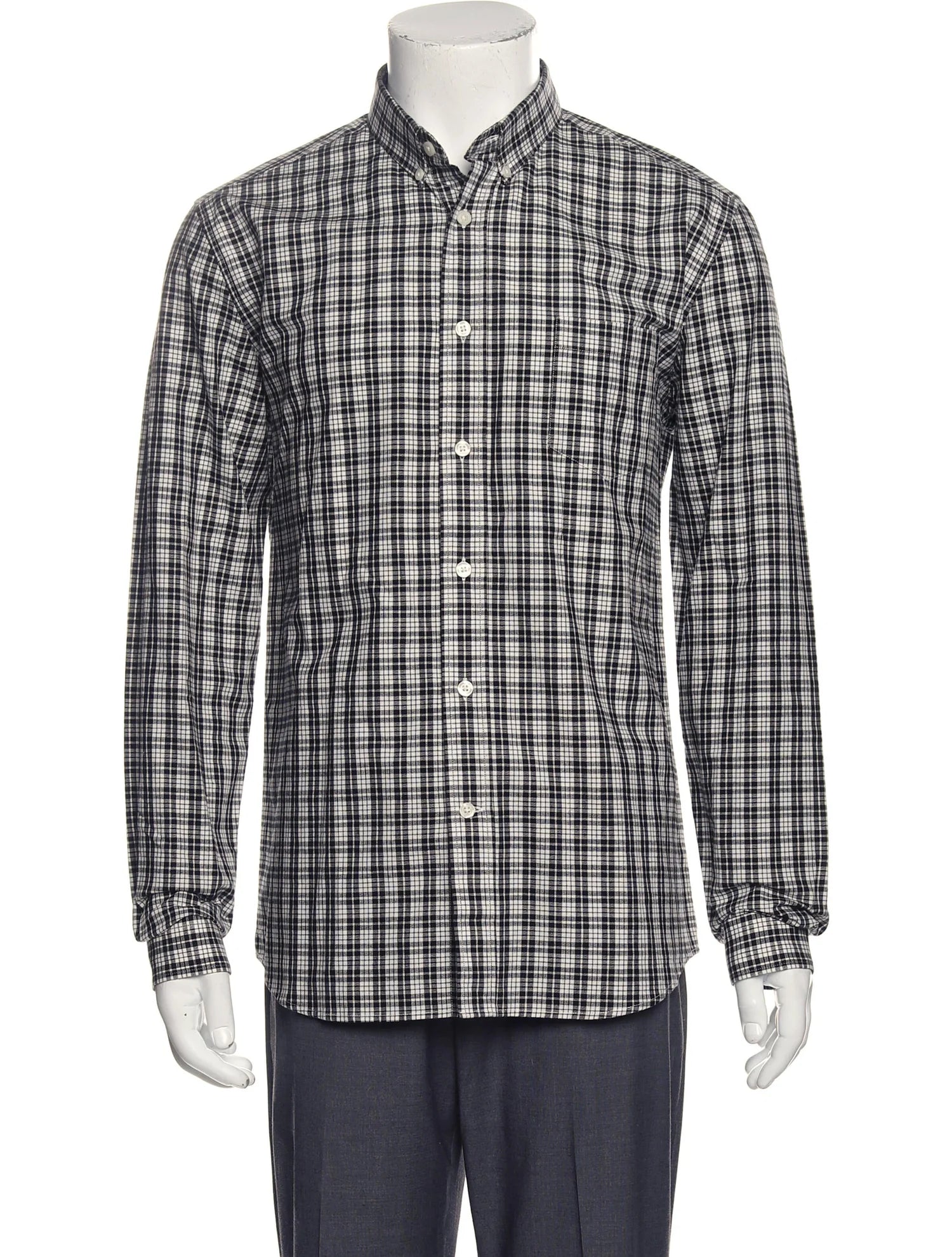 The RealReal,AMI Alexandre Matiussi, AMI Alexandre Mattiussi Black Plaid Long Sleeve Button Up Shirt With Front Pocket, Black, Medium-42-TagM