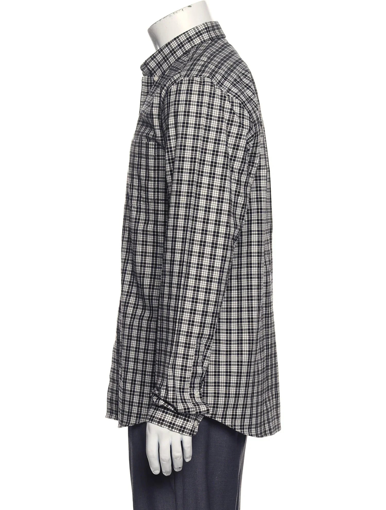 The RealReal,AMI Alexandre Matiussi, AMI Alexandre Mattiussi Black Plaid Long Sleeve Button Up Shirt With Front Pocket, Black, Medium-42-TagM