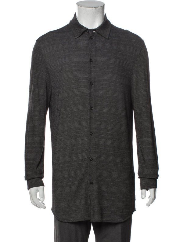 Armani Grey Striped Knit Button Up