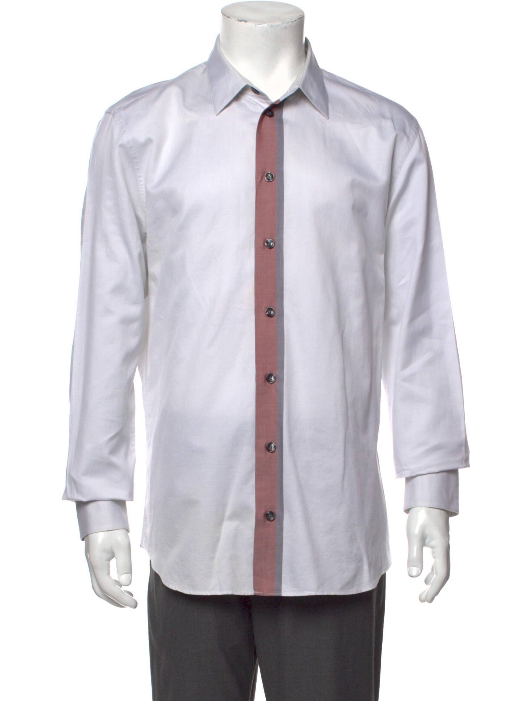 The RealReal,Armani Collezioni, Armani Solid Grey Red Closure Button Up Shirt, White, Large-45-TagL