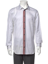 Armani Collezioni Solid Grey Red Closure Button Up Shirt