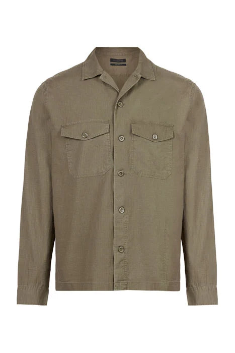 Otrium,AllSaints, AllSaints Olive Green Grid Textured Button Up Over Shirt With Chest Pockets, Green, Medium-46-TagM