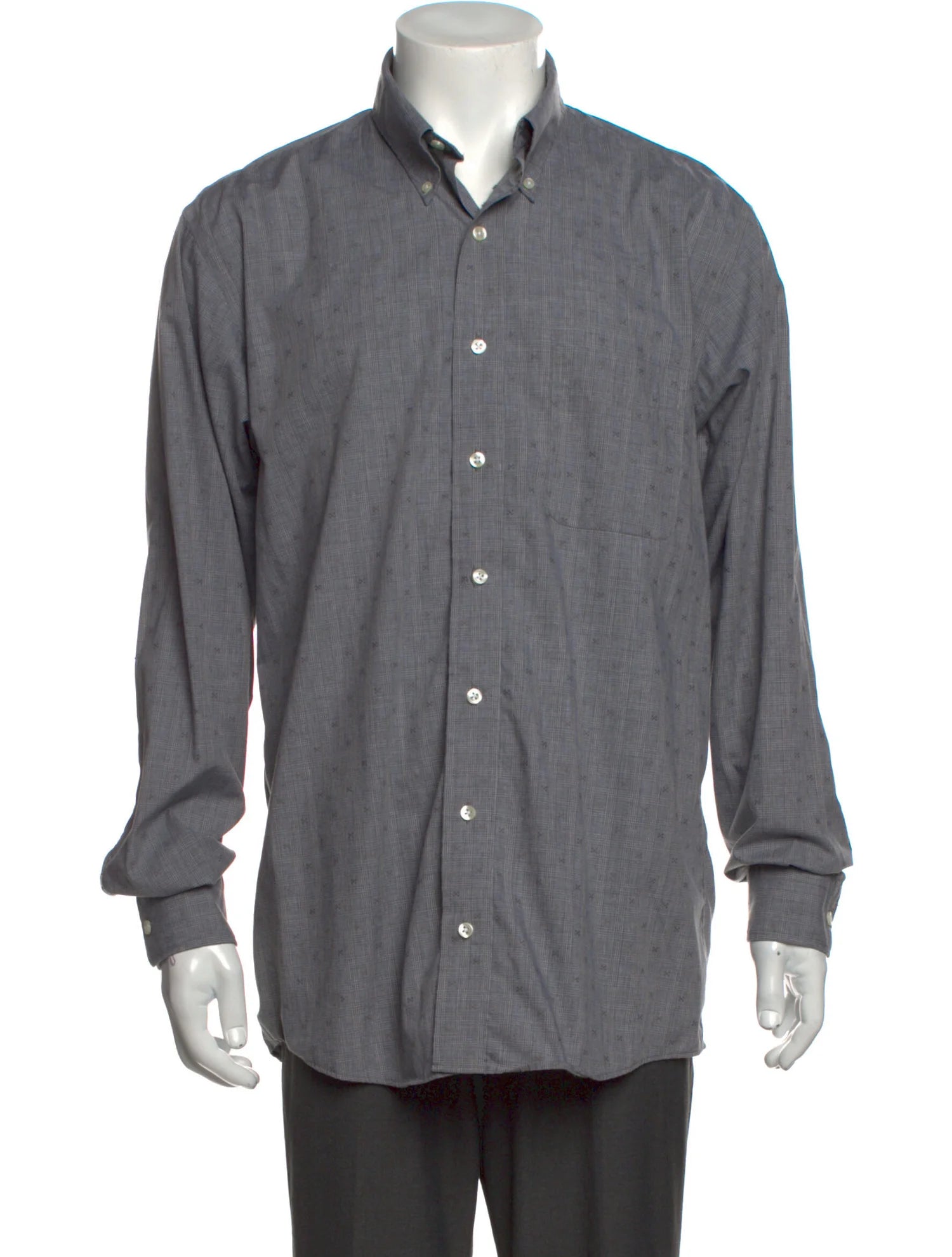 The RealReal,Allen Edmonds, Allen Edmonds Grey Tonal Plaid with Speck Detail Long Sleeve Button Up Shirt, Grey, Extra Large-48-TagL