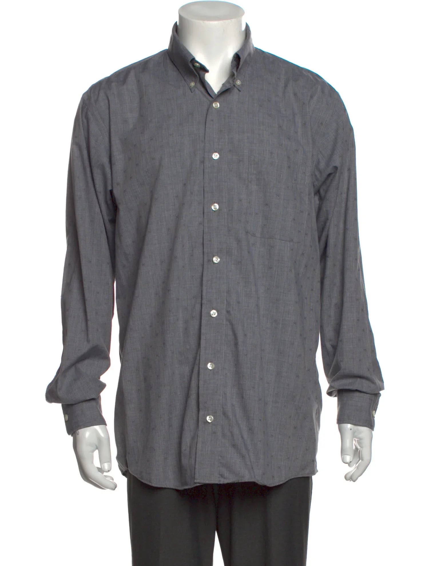 The RealReal,Allen Edmonds, Allen Edmonds Grey Tonal Plaid with Speck Detail Long Sleeve Button Up Shirt, , 
