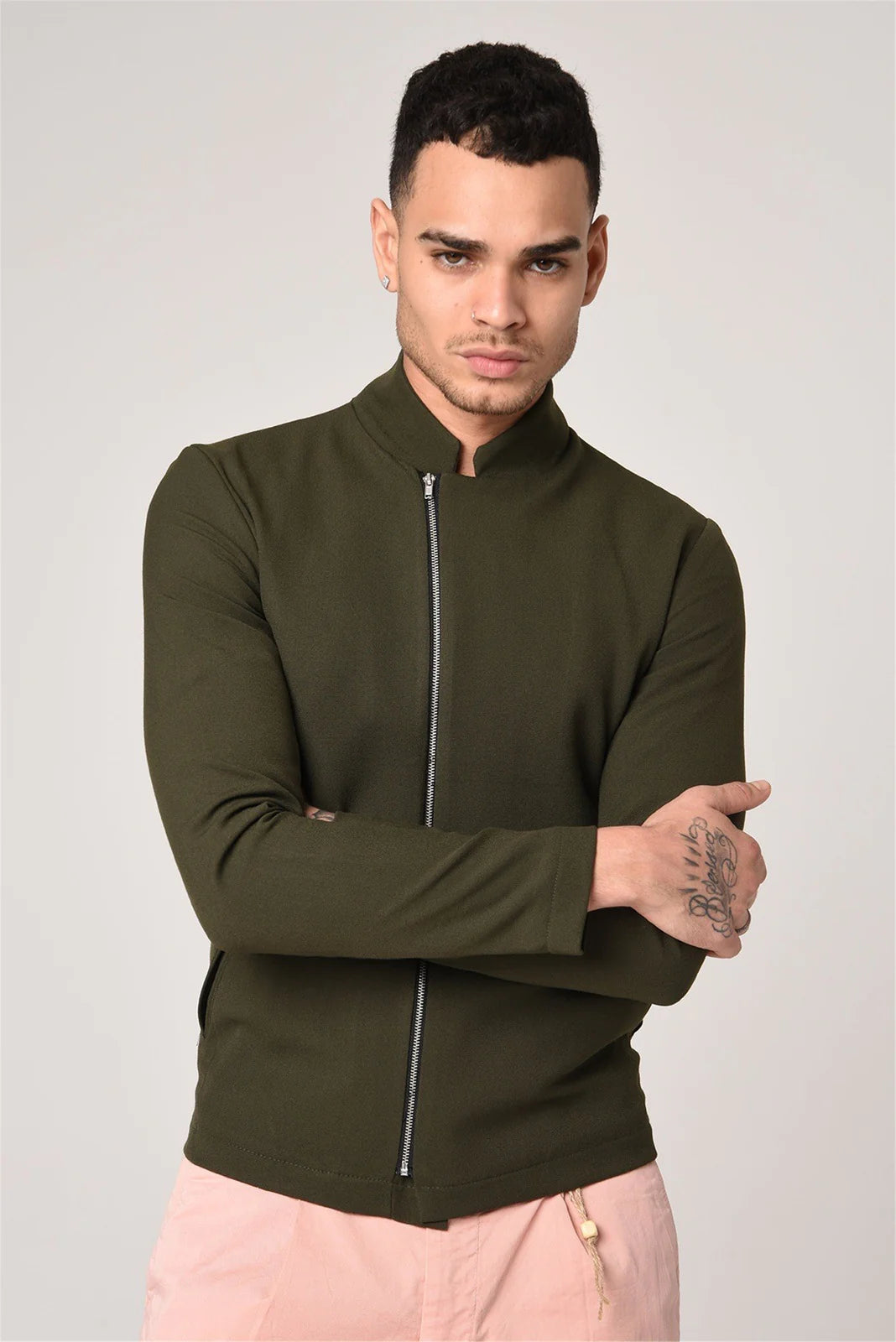 Clothing Supplier,Antioch, Antioch Dark Green Mock Collar Zip Up Jacket, Green, Small-38-Tag46