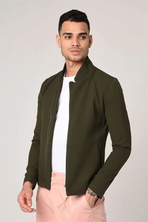 Antioch Dark Green Mock Collar Zip Up Jacket