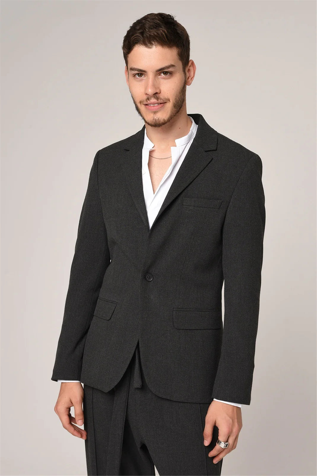 Clothing Supplier,Antioch, Antioch Dark Grey with Three Front Pockets Blazer, Grey, Small-39-TagS