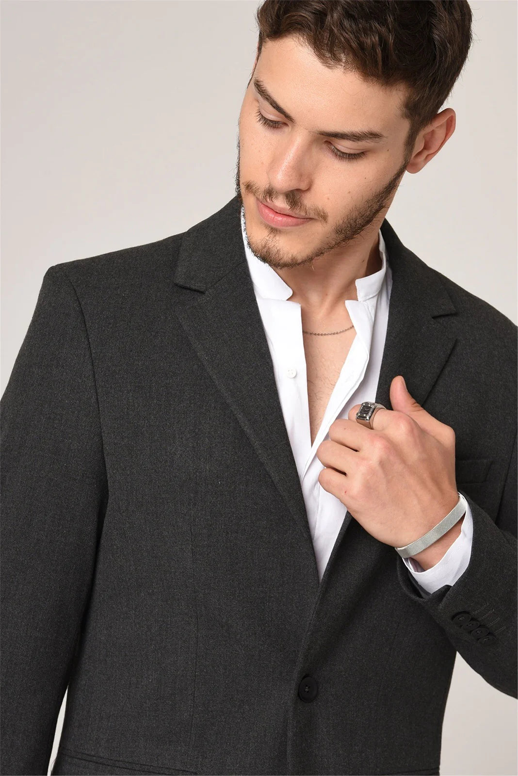 Clothing Supplier,Antioch, Antioch Dark Grey with Three Front Pockets Blazer, Grey, Small-39-TagS