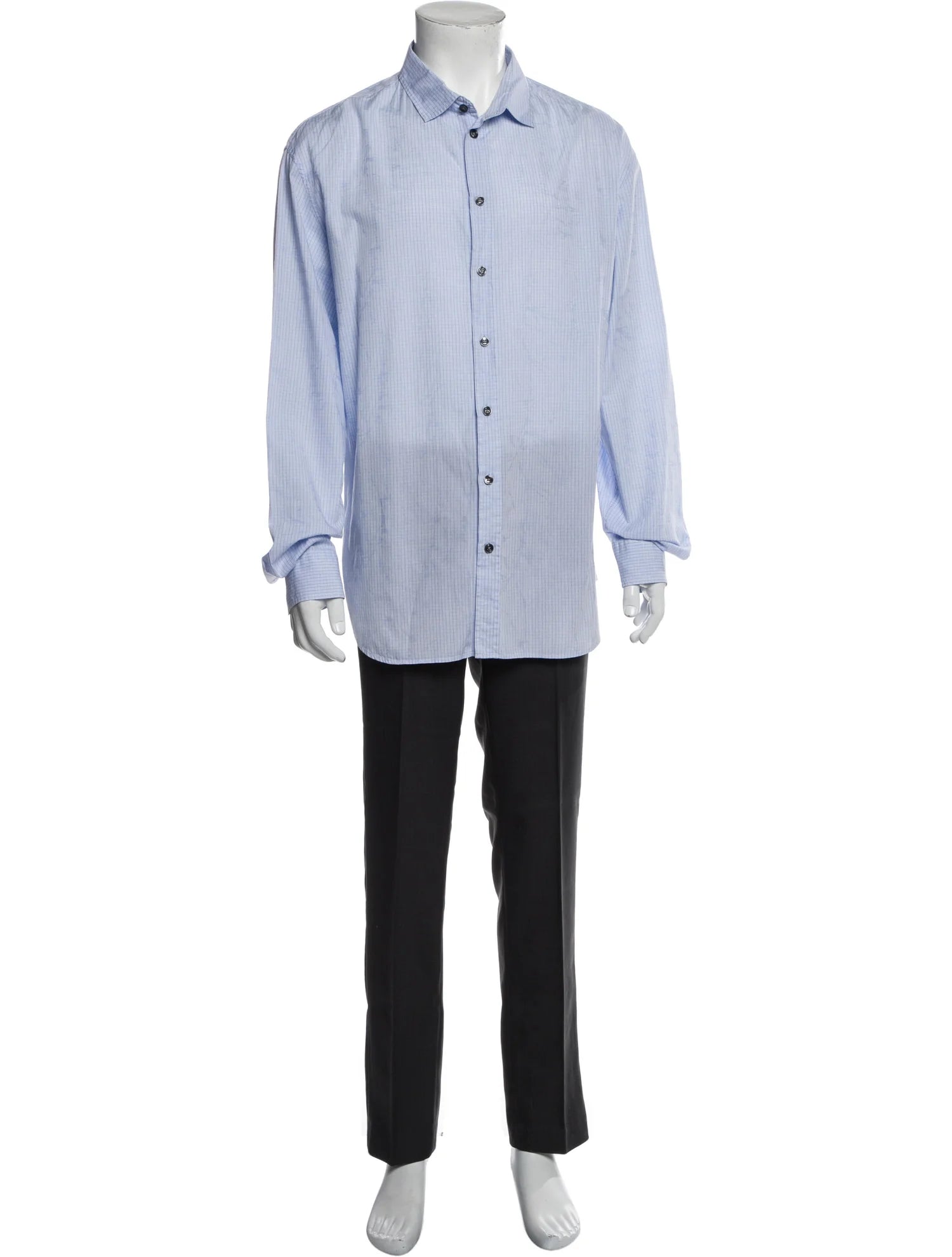 The RealReal,Armani Collezioni, Armani Collezioni Light Blue Grid Print Long Sleeve Button Up Shirt, Blue, Extra Large-50-TagXXL