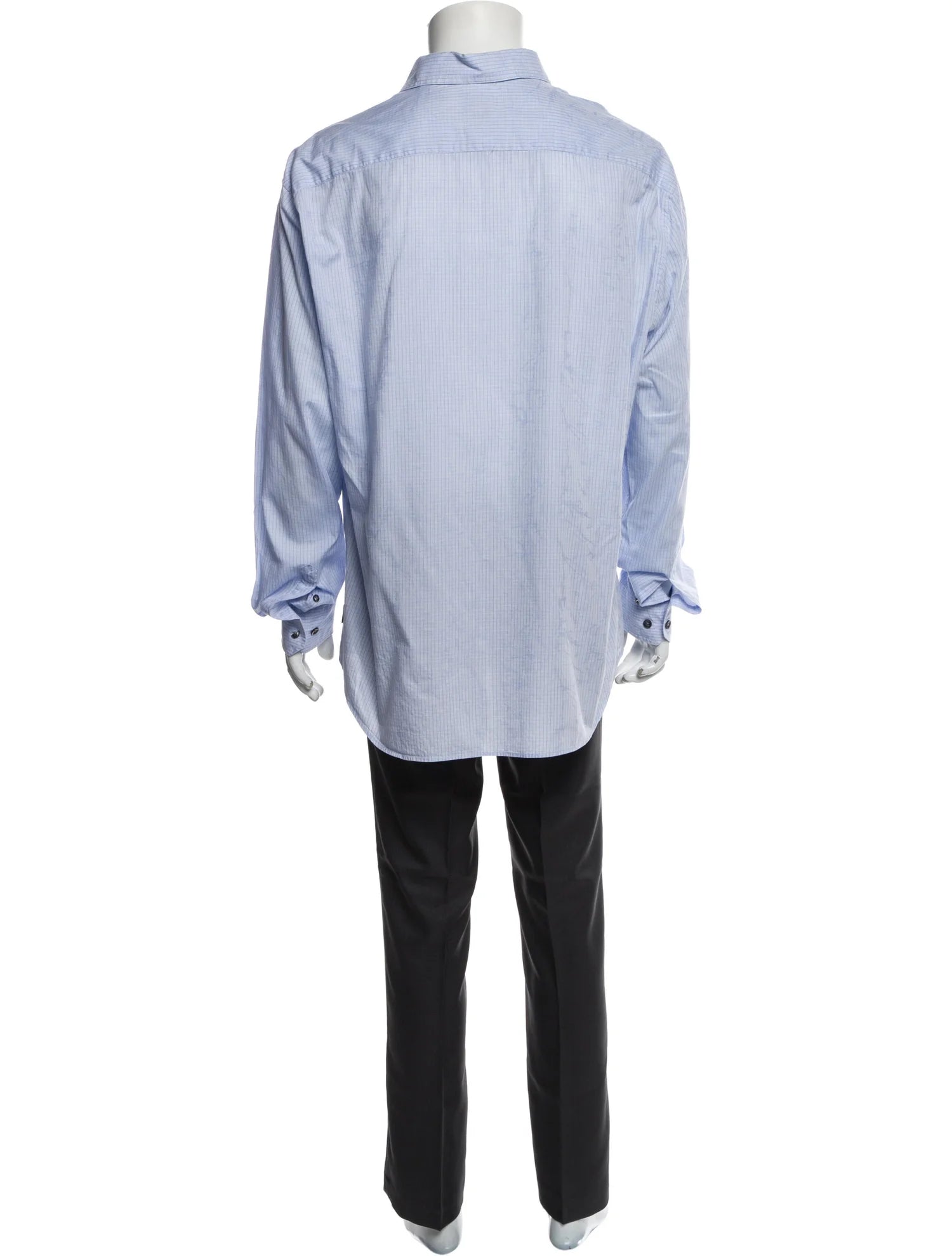 The RealReal,Armani Collezioni, Armani Collezioni Light Blue Grid Print Long Sleeve Button Up Shirt, Blue, Extra Large-50-TagXXL