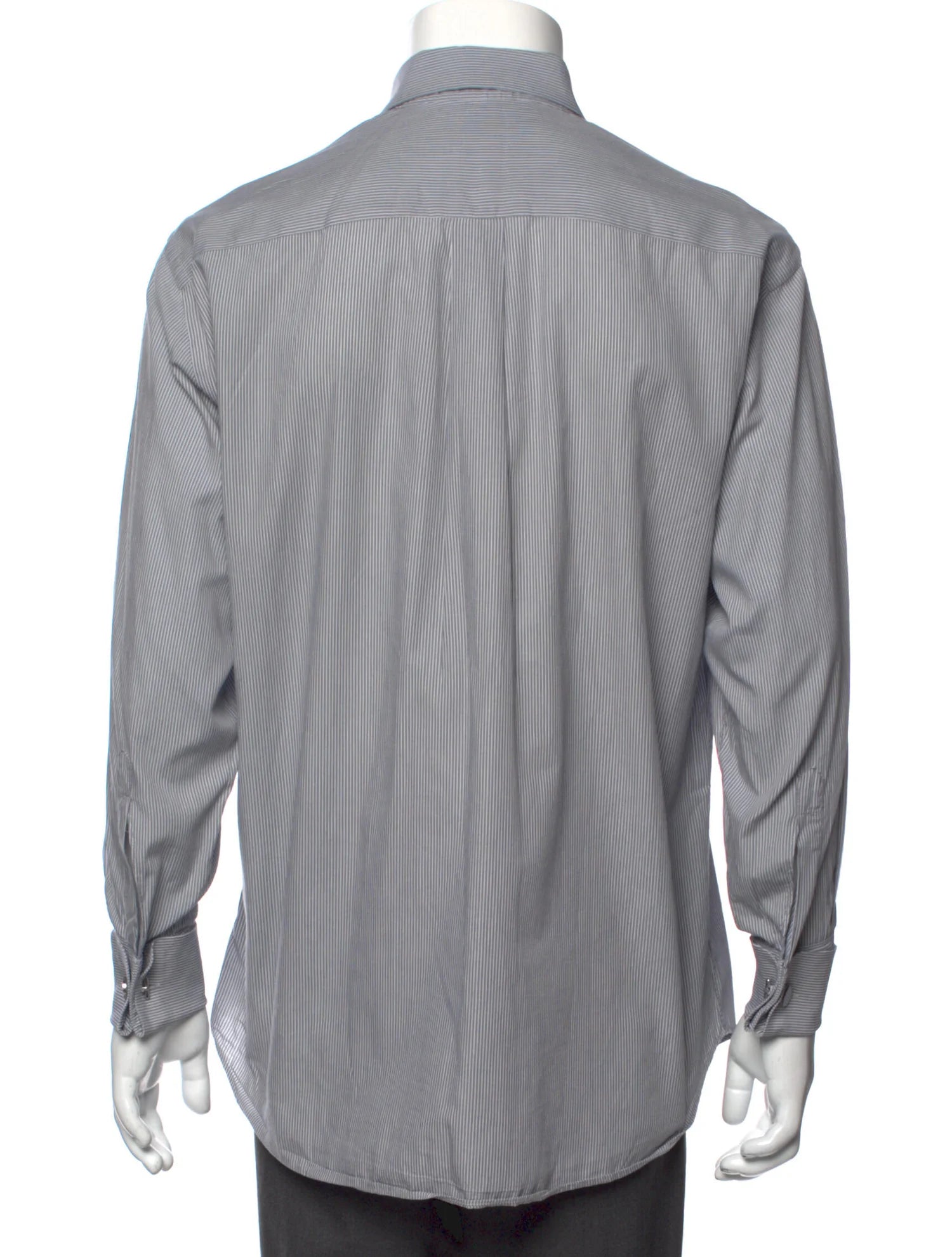 The RealReal,Armani Collezioni, Armani Light Grey Striped Long Sleeve Button Up with Front Pocket, Grey, Large-46-TagL