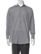 Armani Collezioni Light Grey Striped Long Sleeve Button Up with Front Pocket