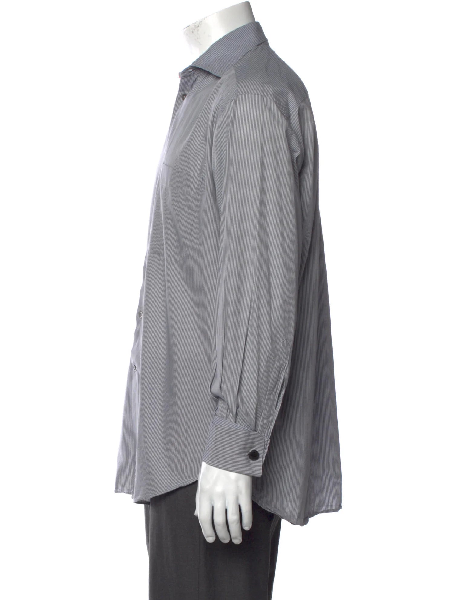 The RealReal,Armani Collezioni, Armani Light Grey Striped Long Sleeve Button Up with Front Pocket, Grey, Large-46-TagL