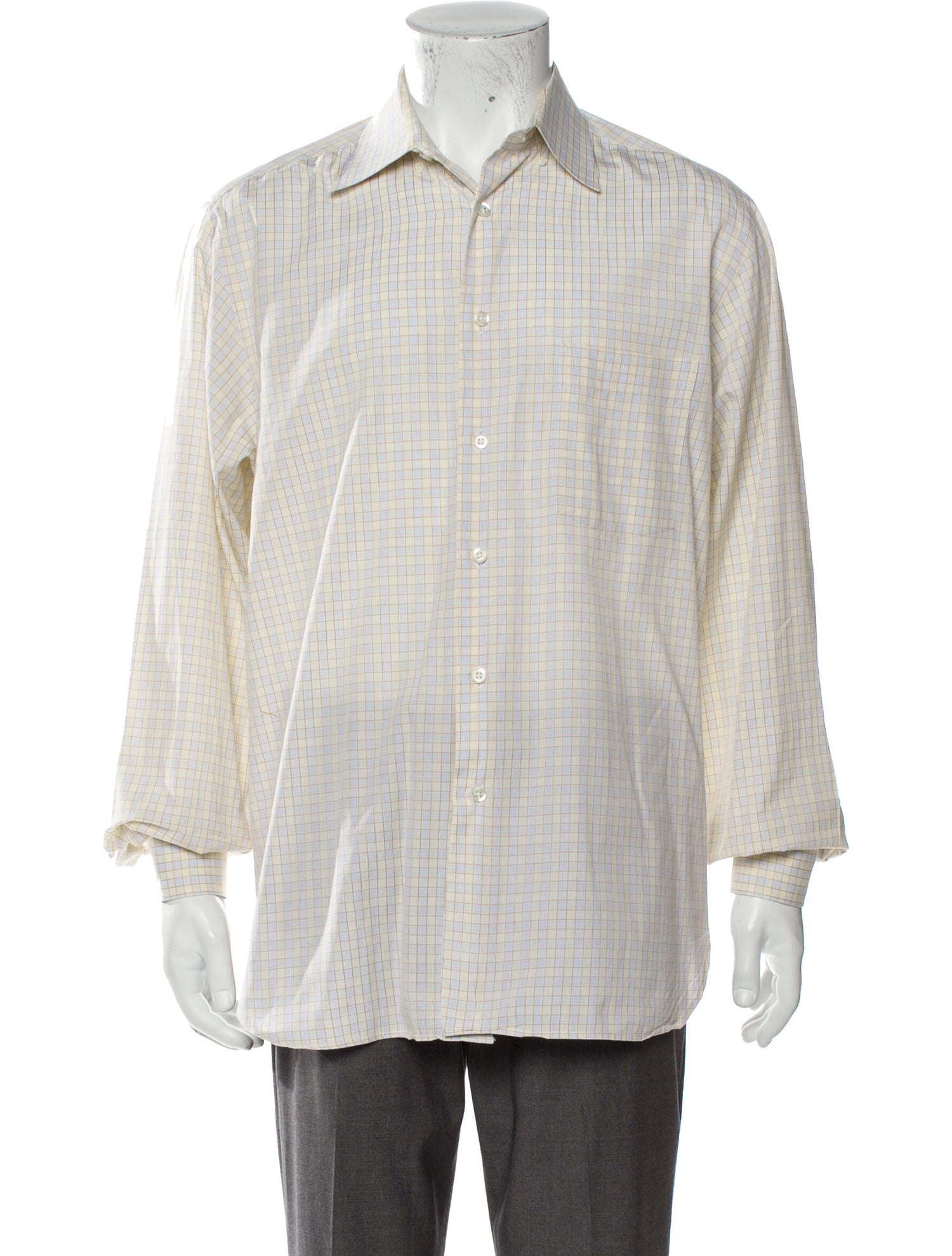 The RealReal,Billy Reid, Billy Reid Yellow Plaid Print Button Up Shirt, Cream, Extra Large-48-TagL