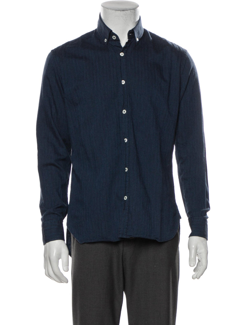 Billy Reid Navy Tonal Stripe Button Up Shirt